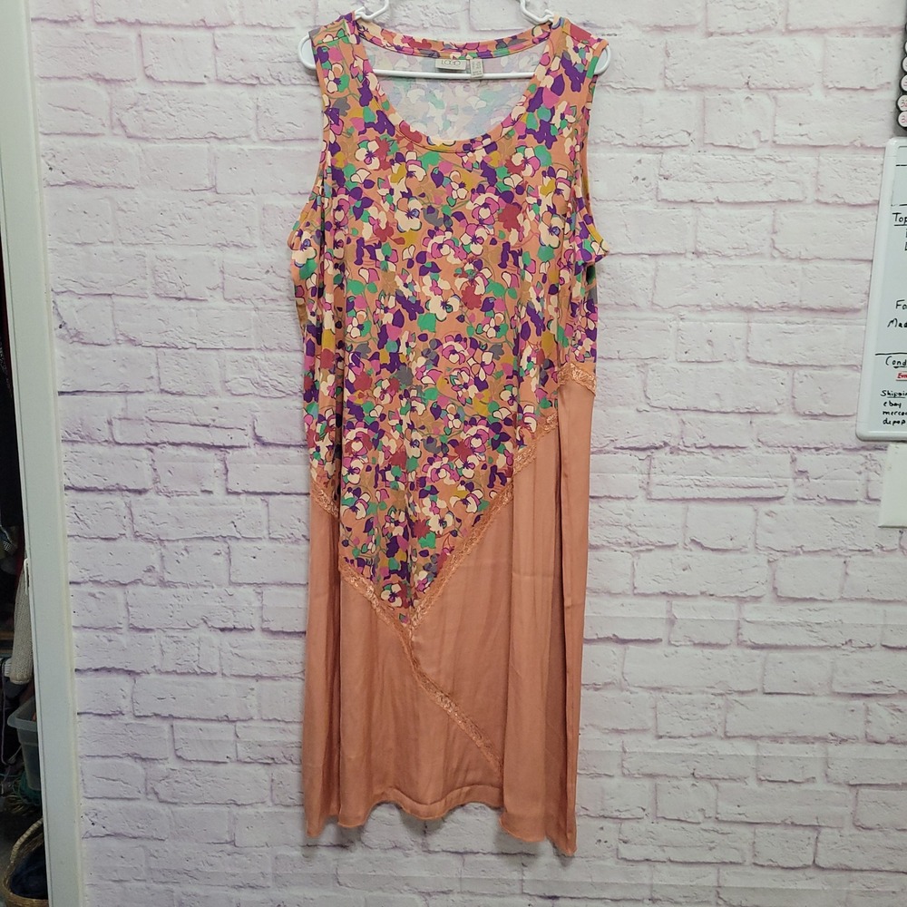 LOGO Lori Goldstein Floral Asymmetric Dress 1XP Midi Sleeveless Lace Cottagecore